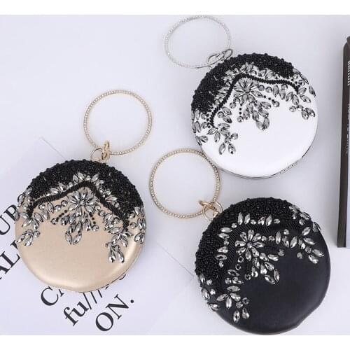 Round Clutch Bags Luxury Designer Women Wedding Clutch Purse Rhinestone Beaded Ladies Ring Handbag Chain Shoulder Bag ZD1643
