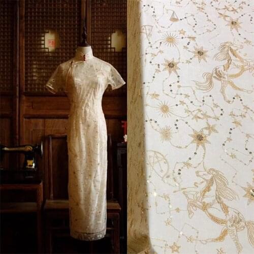 Lace248 Sequins Beads Horse in the Sky Embroidered Lace Fabric Wedding Dress Cheongsam Dress Decoration Fabrics Sewing Materials