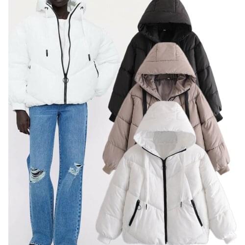 Womens Jackets Winter Za Oversized Pockets Thick Parkas Bat Sleeved Hooded Solid Coats Female Stylish Vintage Mujer Jackets