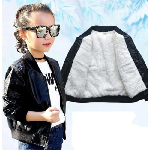 New Jackets Girls Winter Leather Jackets Black Color Kids coats Manteau Casaco Infantil Girls Jacket 7CT007