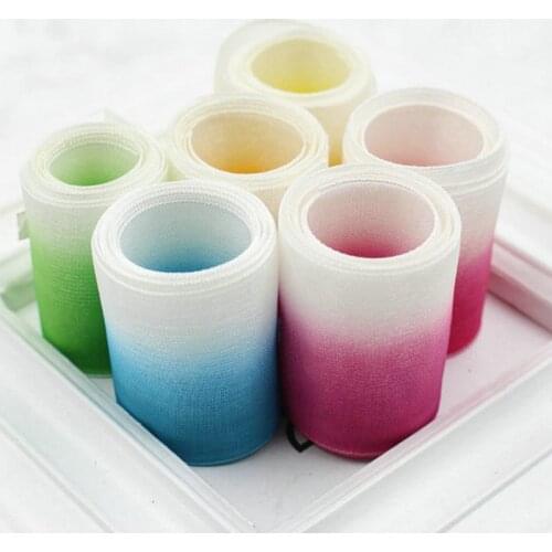 1.5'' 38mm gradient colors printed ribbon organza sheer ribbon webbing tape DIY handmade fabric 50 yards