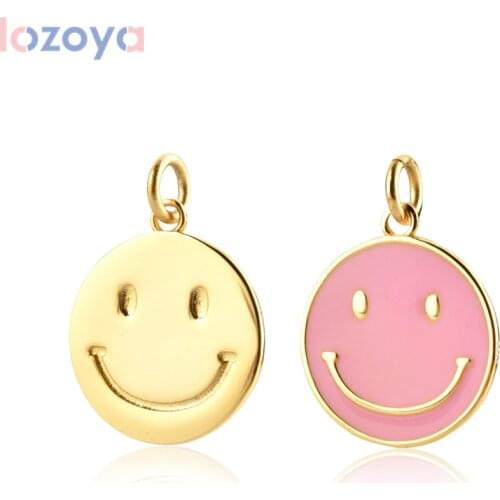 LOZOYA 925 Sterling Silver Gold Smile Happy Mood Smiley Accessories Rock Happy Face Charm Pendant For Chain Punk Women Jewelry