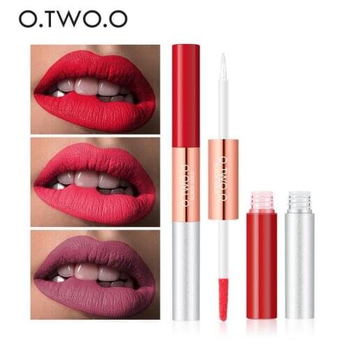 O.TWO.O Matte Liquid Lipstick Glitter Lip Gloss 2 in1 Lips Makeup Waterproof Cosmetic Beauty Transperant lipgloss Glitter T1540