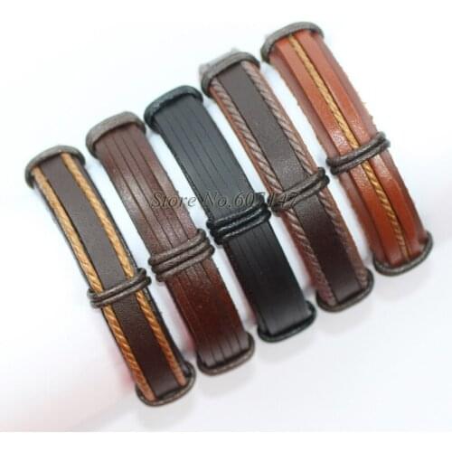 Fashion 5pcs/set Wholesale genuine male charm leather bracelet men for Christmas pulseira masculina Feminina couro mujer