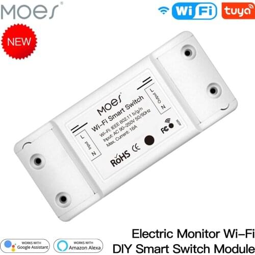 MOES New Tuya Wi-Fi DIY Smart Switch Relay Module Power Monitor Smart Life App Remote Control 16A Work with Alexa Google Home