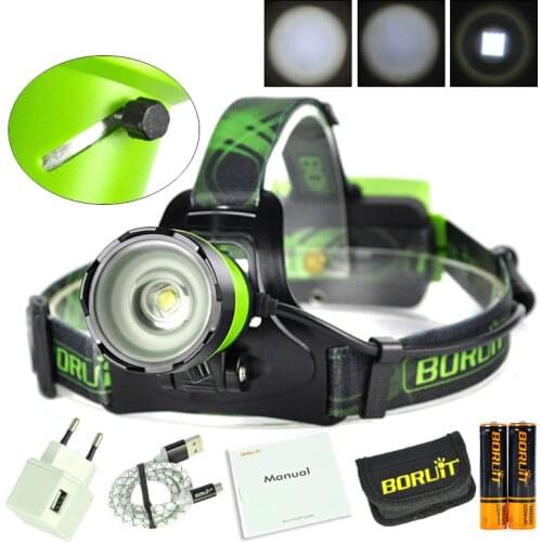 BORUiT B13 Head Lamp Light Lantern Headlamp Green Cree XM-L2 LED Headlamp Hunting Headlight Flashlight with Battery and Charger