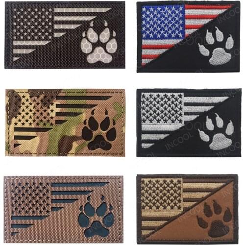 IR Reflective US Flags Claw 3D Embroidered Patches Sheep Dog American USA Flag Military Tactical Emblem Embroidery Badges