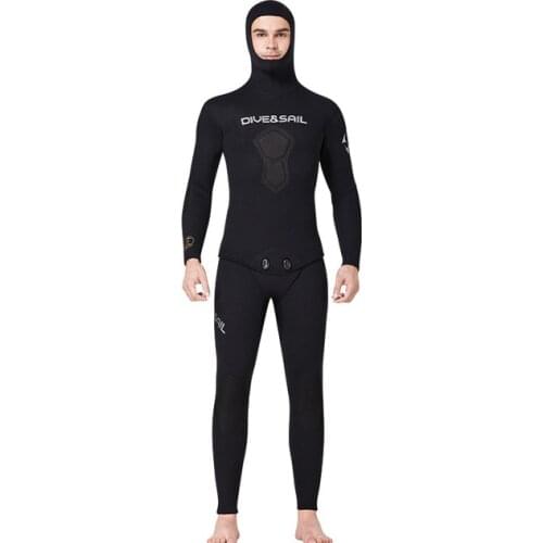 5mm Neoprene Wetsuit men Long-sleeved Scuba Spearfishing hooded Diving suit Snorkeling surfing 2-pieces set swinter Swimsuit