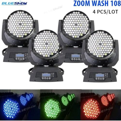 No tax custom 4pcs/lot,zoom led moving head rgbw wash light 108x3W stage ktv disco nightclub professional lighting