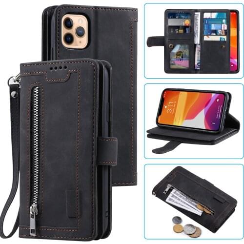 Card Slots Flip Phone Case For iphone 12 11 Pro Max Xs Max Xr Xs Zipper Wallet Stand Back Cover for iphone 6 6s 7 8 Plus X Coque
