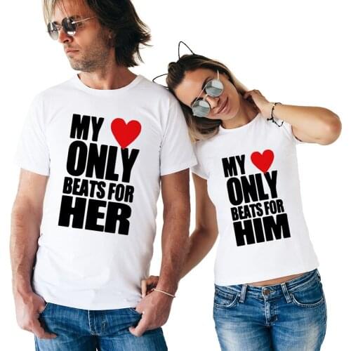 Matching Couple Clothes Men and Women Valentines Tops Cute Tees for Lovers My Heart Only Beats for Him & Her Couple T Shirts