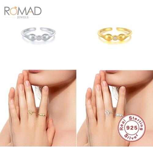 ROMAD 925 Sterling Silver Rings For Women Couples Minimalist Geometric Zircon Glossy Open Ring Rings Jewelry Gifts Anillos