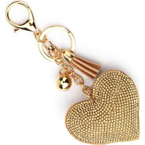 Heart Keychain Leather Tassel Key Holder Metal Crystal Key Chain Keyring Charm Bag Auto Pendant Gift Wholesale Price