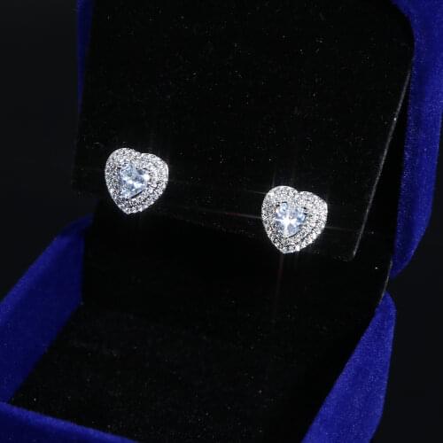 2021 High Quality Iced Out Bling Micro Pave Clear Cubic Zirconia 5A Cz Heart Shape Stud Earring For Women Lover Wedding Gift
