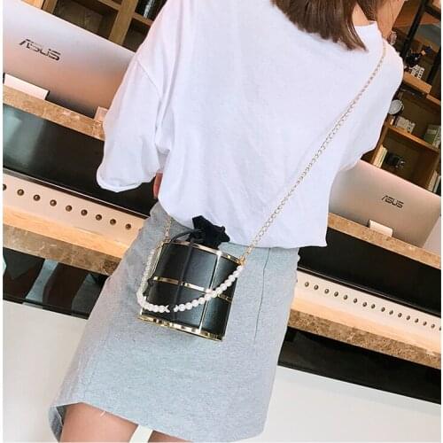 Chic chain pearl shoulder bag European and American style birdcage bag