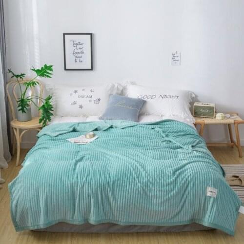 Blue Blankets Warm Fluffy Bed Linen Bedspread For Sofa Bedroom Solid Striped Throw Blanket Flannel Fleece Super Soft