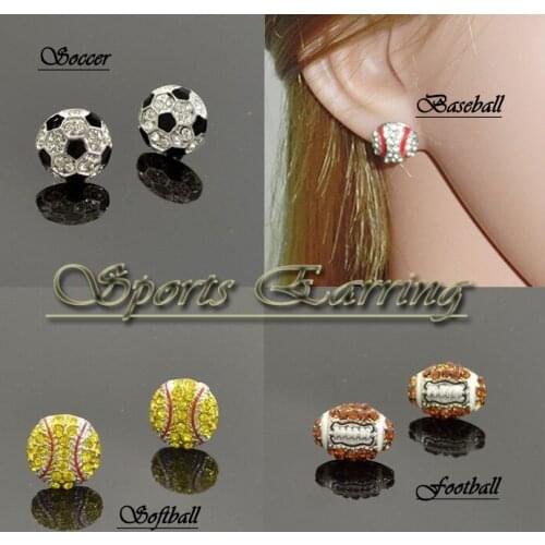 Sports Earring Softball Baseball Volleyball Soccer Rhinestone Crystal Bling for Girls