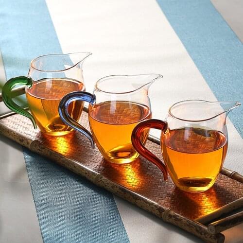 Glass Tea Pitcher with Colored Handle Creative Transparent Chahai Glass Kung Fu Fair Cup Office Tea Cup Drinkware