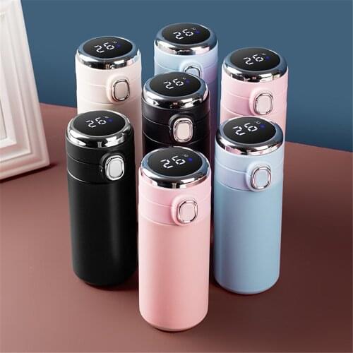 Smart Button Insulated Vacuum Flask Strainer Tea Bottle Cup Stainless Steel Thermos Office Water Bottles Portable Tumbler
