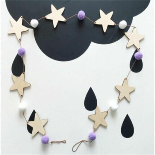 Bedroom Room Decorations Star Wood Hanging Chain Retro Garland Design Hanging