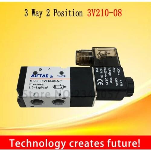 High quality 3V210-08 2 Position 3 Way 1/4 PT Air Pneumatic Solenoid Valve DC12V DC24V AC110V AC220V