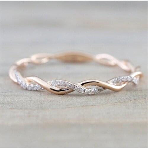 Classic Silver Color Twist Rope Crystal Rings For Women Elegant Small Zirconia Wedding Rings Fashion Stackable Jewelry L3S167