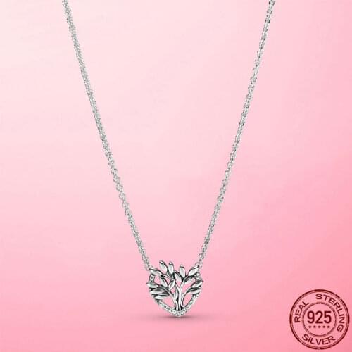 Summer New Necklace 925 Sterling Silver Heart Family Tree Necklace for Women CZ Wedding Engagement Party Romantic Fine Jewelry