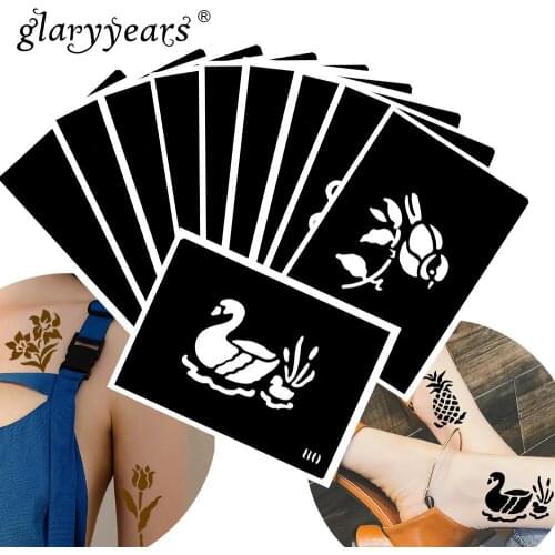 10 Pieces/Set Henna Tattoo Stencil Fruit Pattern Paste Drawing Body Art Tattoo Stencil Fashion Product Waterproof 2019 HN#08