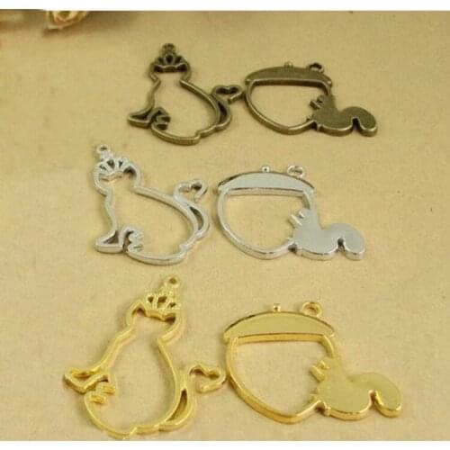 10 pcs/lot Squirrel Rabbit Cat sheep Metal Frame Pendant Gold Charm Bezel Setting Cabochon Setting UV Resin Charm