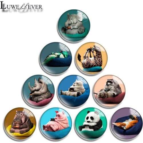 12mm 14mm 16mm 20mm 25mm 30mm 639 Happy Animal Mix Round Glass Cabochon Jewelry Finding 18mm Snap Button Charm Bracelet
