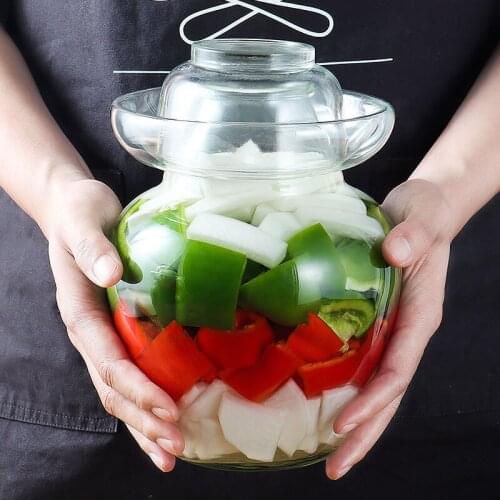 2500/5000ml Transparent Glass Pickle Jar Korean Japanese Cabbage Pickled Pickling Jars Kimchi Container Food Sealed Storage Tank