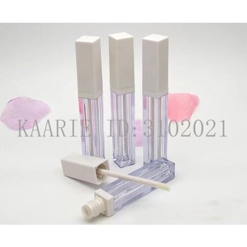 4ML Clear Plastic Lip Gloss Tube with White Cap, Empty DIY Square Cosmetic Liquid Lipstick Refillable Container,Lip Paint Bottle