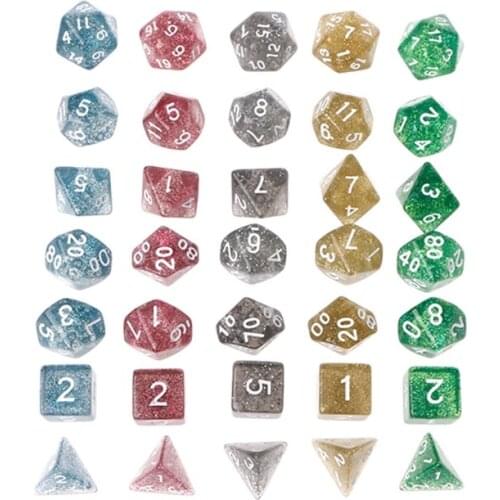 7Pcs Twinkling Polyhedral Dice For Dragon Pathfinder D20 D12 2xD10 D8 D6 D4 U2JB