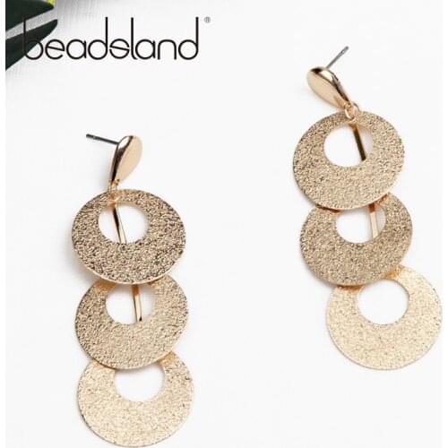Beadsland Drop Earrings Round Metal Sheet Deign Fashion Trendy Women Girls Dancing Party Christmas Gift 39287
