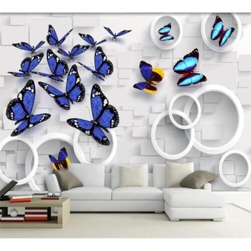 Beibehang Modern minimalist butterfly 3D stereo circle rose wallpaper mural TV background wall decoration painting wallpaper