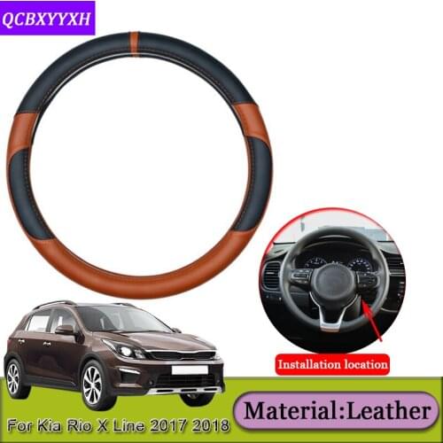 Car Styling 1pcs For Kia Rio X Line KX Cross 2017 2018 Car Steering Wheels Cover Leather Internal Decoration Auto Accessories