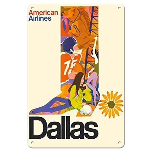 Dallas, Texas - Cowboy Boot with Sunflower Spur - American Airlines - Airline c.1960s Metal Tin Sign