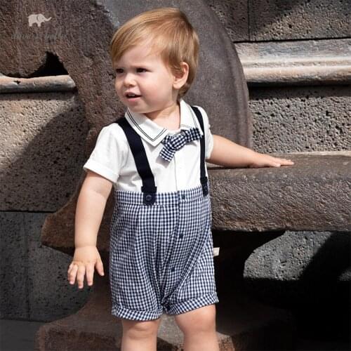 DB13114 dave bella summer baby boy short sleeve romper infant toddler jumpsuit children boutique new born romper