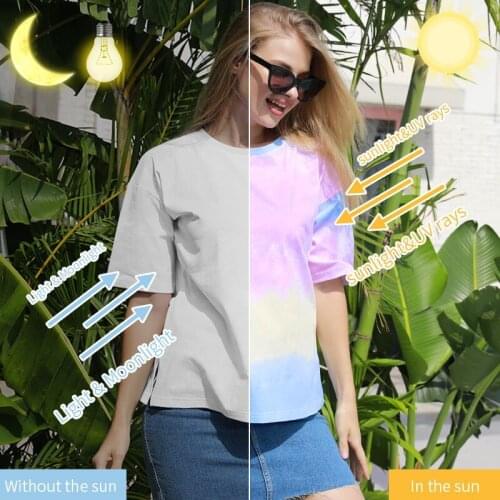 Photochromic T shirt UV chromic T Color Change Short Sleeve Sunlight Sensitive Color-Changing Fashion Magic Women Summer T-shirt