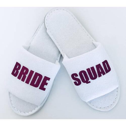 Custom Bride Squad spa slippers bride-tribe bridesmaid maid-of-honour bridal-party spa day hen night wedding party favors