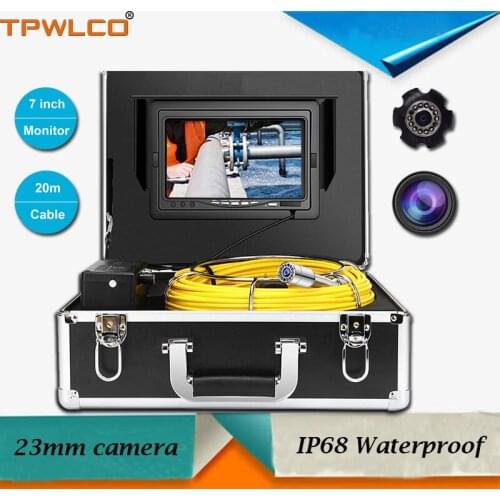 IP68 Waterproof 23mm Sewer Pipe Inspection Camera With Sonde And 12pcs White LEDS 7inch Display Drain Pipe Inspection System 20m
