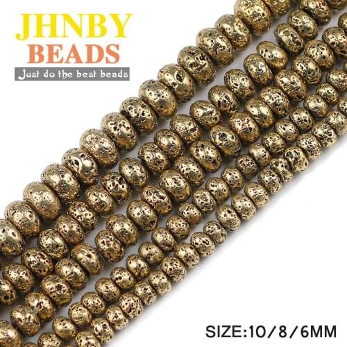 JHNBY Antique KC Gold Natural Lava Stone 6/8/10MM Hematite DIY Flat Round Loose beads for Jewelry bracelets Making Accessories