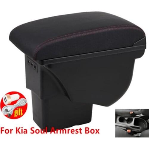 Leather car armrest with USB for Kia Soul car armrest storage box 2006-2017
