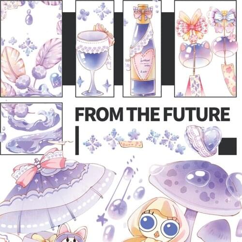 Dreamy Purple Flower Drop PE Washi Tapes Bullet Journal Masking Tape Adhesive Tape DIY Scrapbooking Decoration Washi Stickers