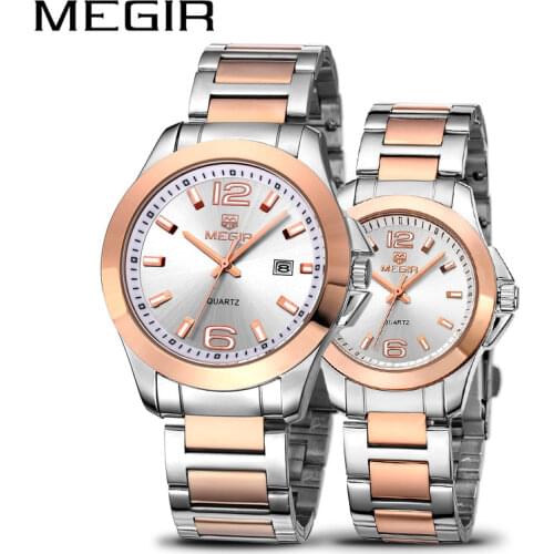 MEGIR Man Watches Horloges Mannen Rose Stainless Steel Brand Quartz Watches for Men Luxury Wristwatches Set Zegarek Meski Saat