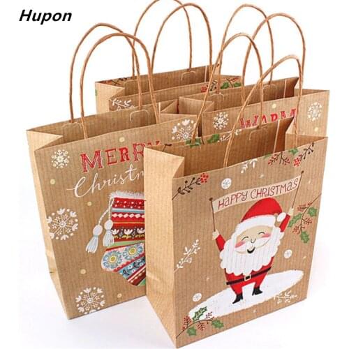 12pcs Christmas Gift Bags Santa Sacks Kraft Paper Bag Kids Party Favors Box Christmas Decorations for Home New Year 2020 navidad