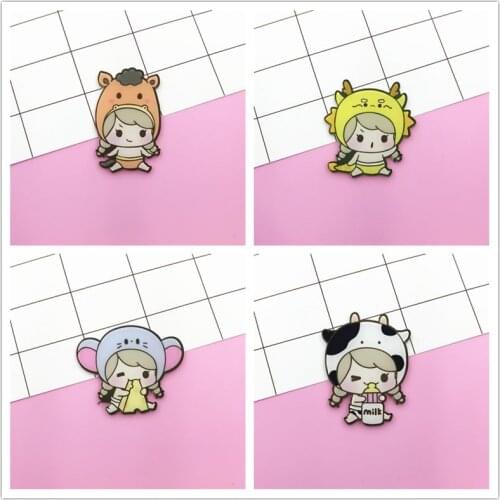 Cartoon Chinese Zodiac animals Icons Badge on Backpack Brooch Pins For Clothes Acrylic Badges for women girls gift