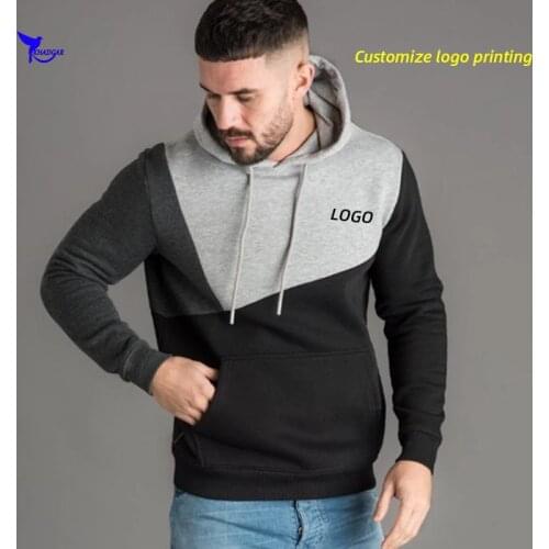 Custom LOGO Autumn Long Sleeve Running Hoodies Men Patchwork Gym Fitness Hooded Sweatshirt Sportswear Clothing Street Wear XXXL