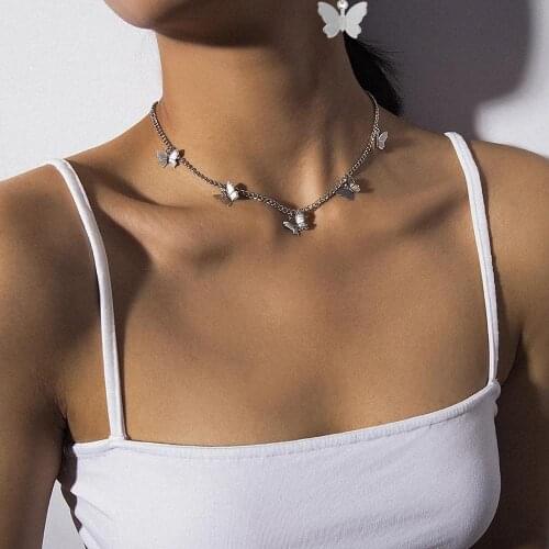 Elegant Fashion Natural Gold color Metal Butterfly Pendant Hoop Necklace & Earring Sets for Women Wedding Party Jewelry