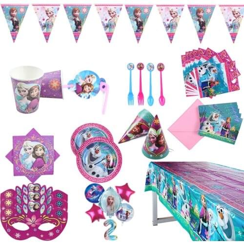 Disney Frozen Anna Princess Tableware Set Children Happy Birthday Kids Party Supplies Decor Tablecloth, Paper Towel Baby Shower